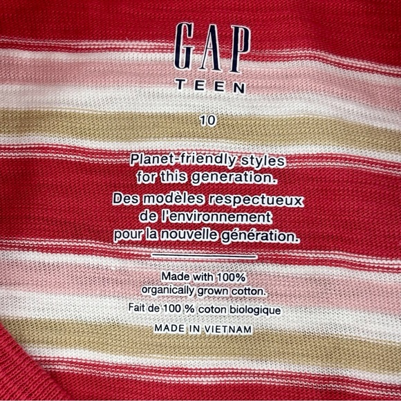 GAP Teen NWT Red, Pink, Tan, and White Striped Organic Cotton Tank Top, 10 - Picture 11 of 13